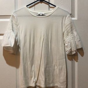 White short sleeve top with ruffle short sleeves